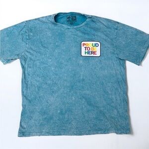 The Phluid Project T-Shirt Unisex XL Blue Acid Wash Proud To Be Here Patch